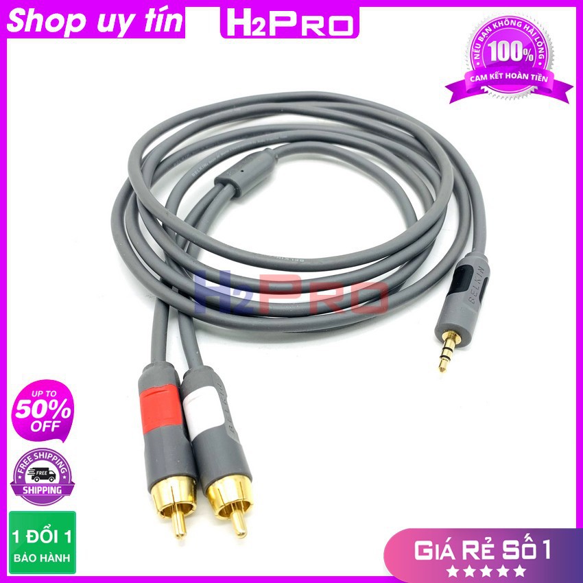 Dây av 1 ra 2 Belkin Đức H2Pro chống nhiễu-chống dứt, dây loa 1 đầu 3.5 ra 2 av dài 2m (hàng bãi)