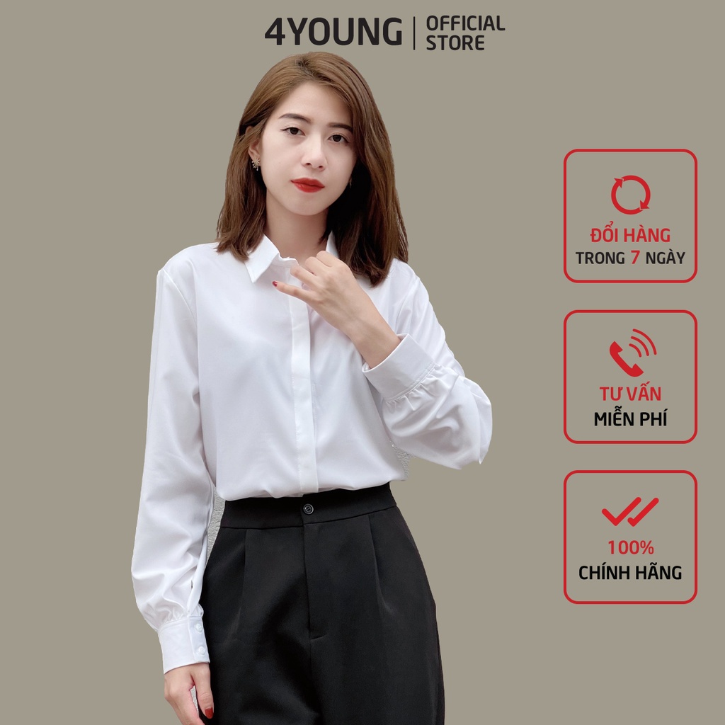 Áo sơ mi nữ đẹp form rộng công sở tay dài giấu cúc 4YOUNG A25 - Hàng nhập khẩu