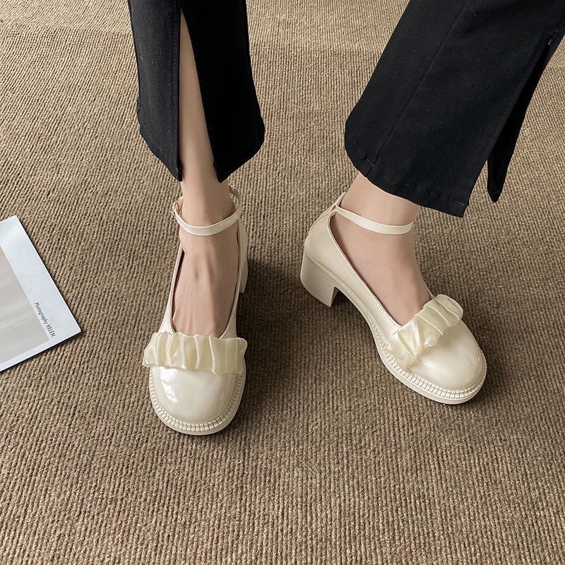 Giày búp bê Lolita dây cài đế 5 phân ôm chân cao cấp - giày nữ đế độn da mềm thời trang