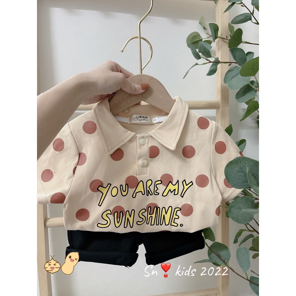 Bộ áo cổ bẻ chấm tròn bé trai