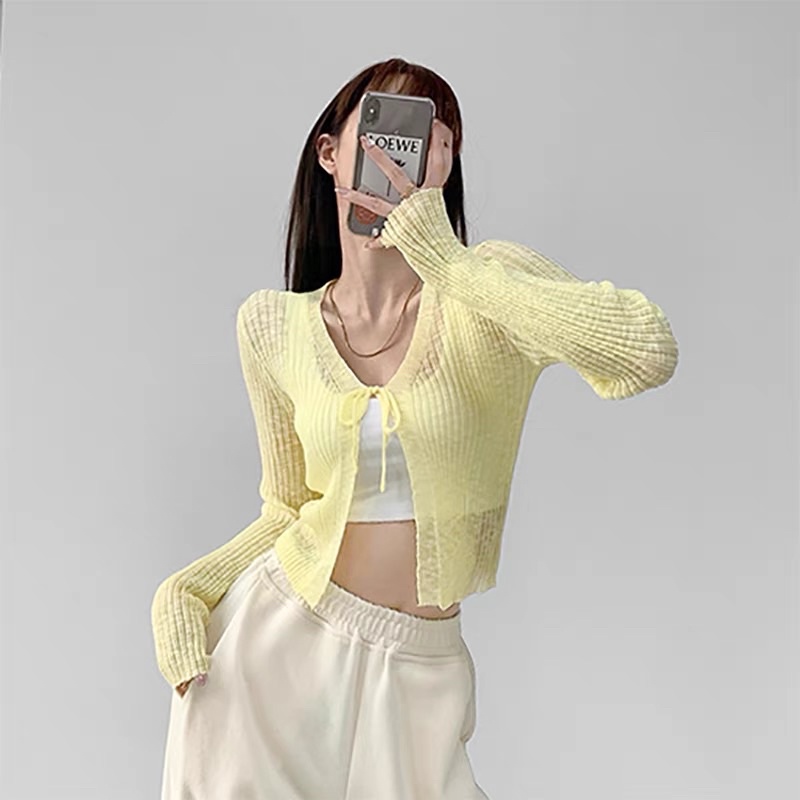 áo len khoác mỏng cardigan - len dệt kim bảng màu pastel kiểu buộc sexy (8079#)