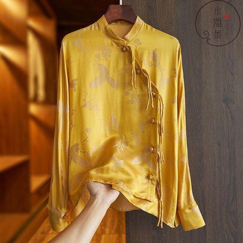 Áo Sơ Mi Giả Lụa In Họa Tiết Phong Cách retro Trung Hoa Thời Trang Cho Nữ