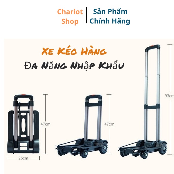 Xe Kéo Hàng Gấp Gọn Nhập Khẩu 4 Bánh Tải Trọng 60kg Tiện Lợi Có Dây Chun Kéo XKL-07