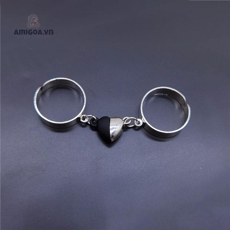 ✨✨Nhẫn Cặp Dạng Mở Có Từ Tính Hình Trái Tim Phong Cách Hip Hop Punk