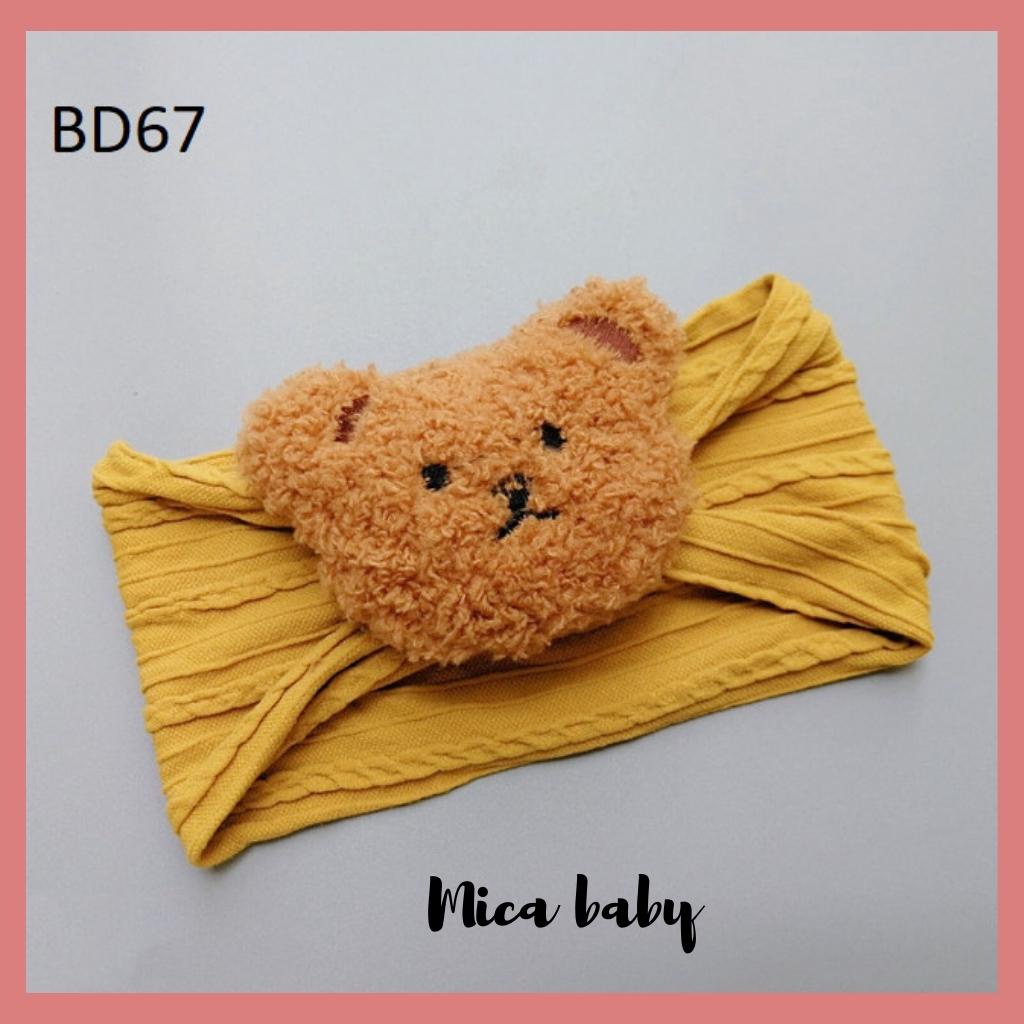 Băng đô bản to thun gân đính gấu bông xù đáng yêu cho bé BD67 Mica Baby