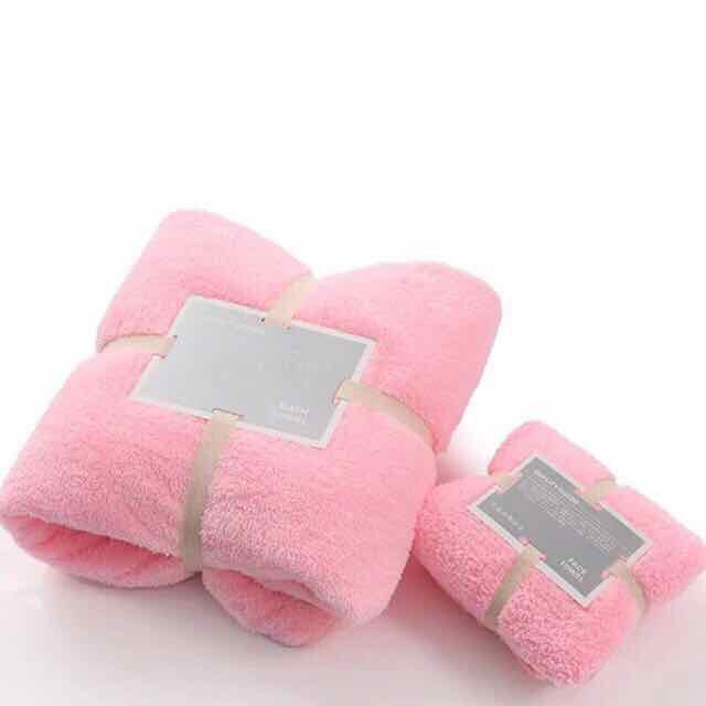 Set 2 khăn tắm san hô lông cừu mềm mại thấm hút dành cho cả gia đình