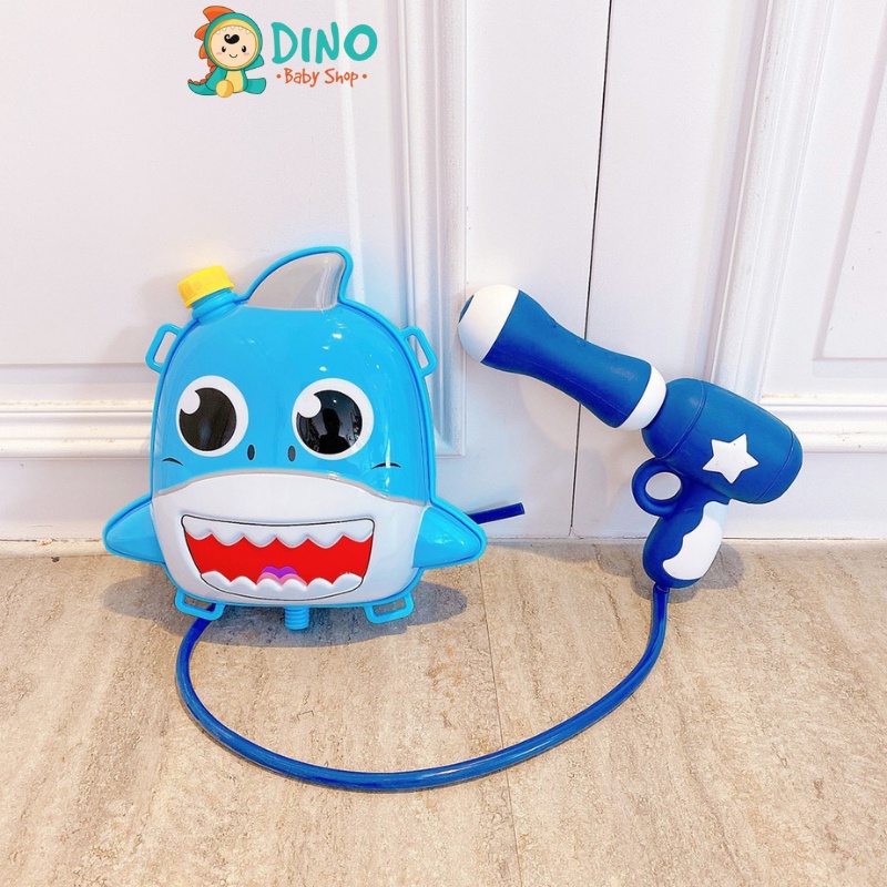 Balo súng nước, đồ chơi súng nước có ba lô sau lưng baby shark đựng được nhiều nước Dino