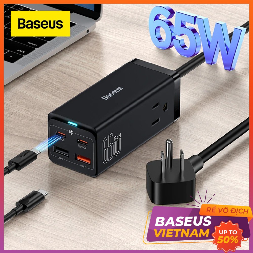 Sạc Nhanh Baseus 65W GaN3 Pro Desktop Powerstrip 5 in 1 AC 100V-240V