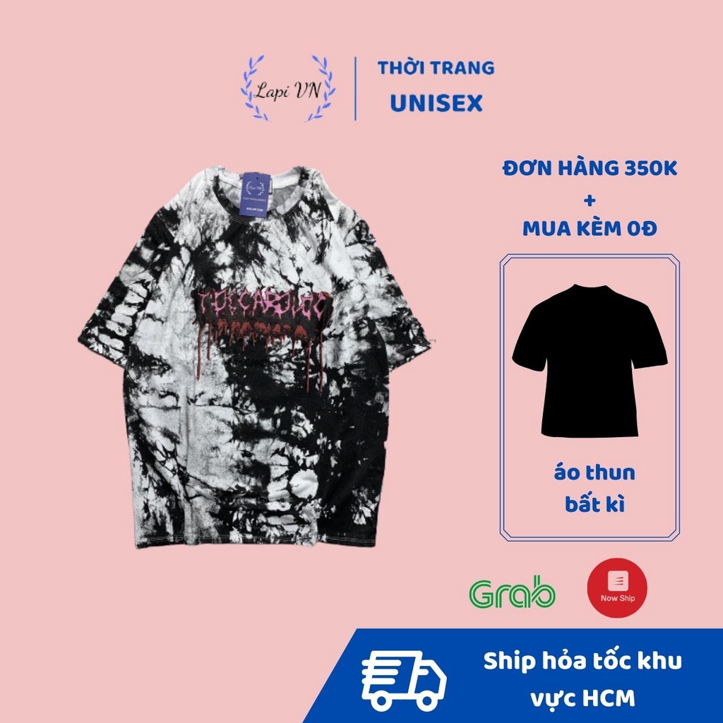 Áo Thun Nam Nữ Unisex Loang Màu SSWE Lapi VN, Chất Cotton Form Rộng Tay Lỡ Cổ Tròn Freesize, Big Size