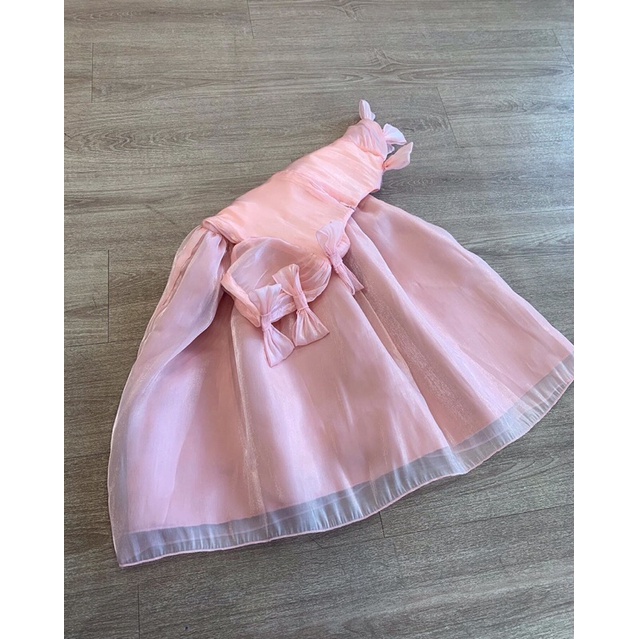 Váy công chúa nơ hồng organza mềm