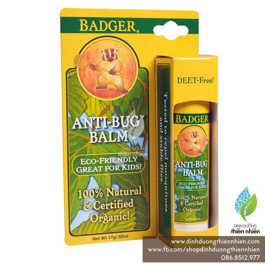 Sáp Bôi Hữu Cơ Chống Muỗi & Côn Trùng Đốt Badger Anti Bug Bugs, Dạng Thỏi