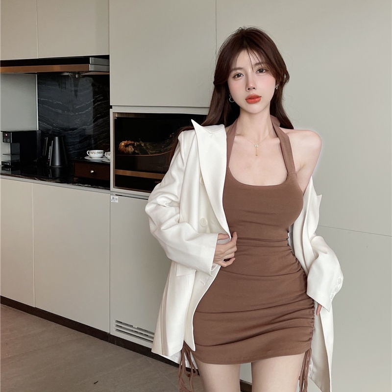 COZOK Đầm Dây Rút Không Tay Thiết Kế Mỏng Quyến Rũ Thời Trang