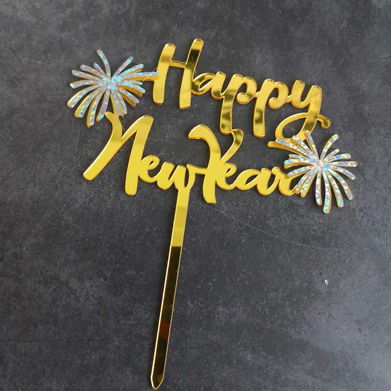 Bánh Topper Happy New Year Bánh acrylic Topper Golden Trang trí tiệc Nguồn cung cấp