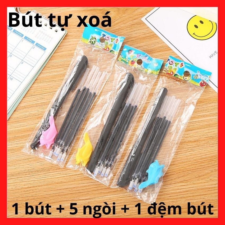 Combo Bút tự xoá thần kì kèm đệm bút cho bé tập viết gồm 1 bút,5ngoif, 1 đệm bút