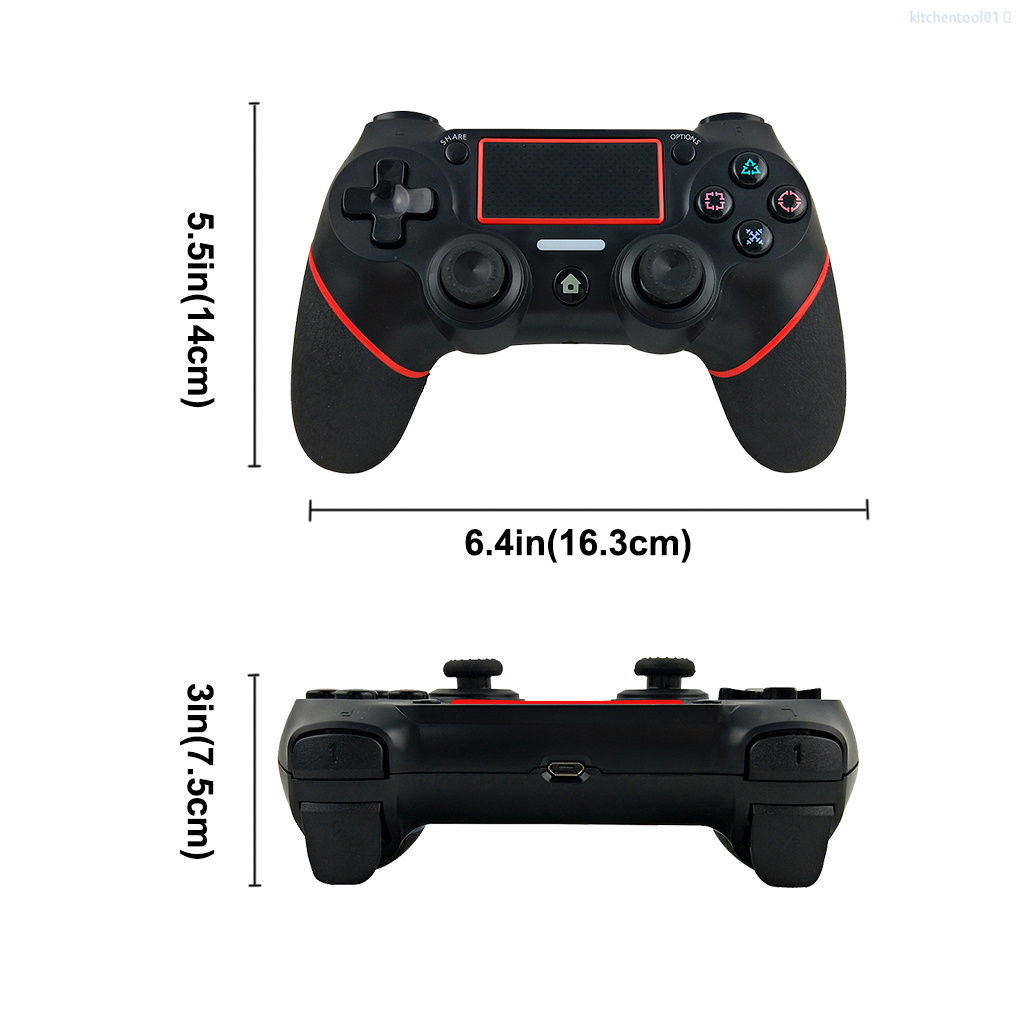 Wireless Gamepad Dual Shock Game Controller Bluetooth Rechargeable Gamepad Replacement for PS4, Black Red kitchentool01