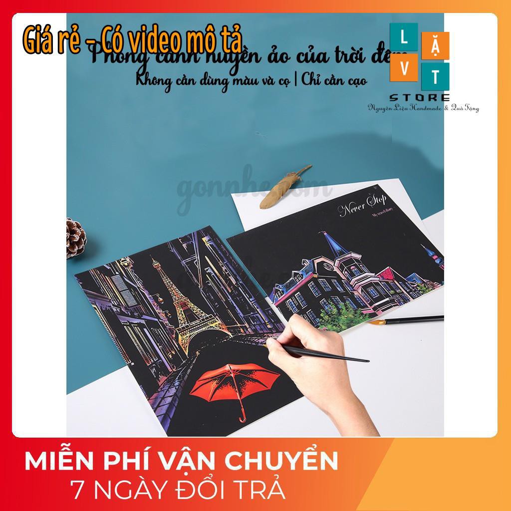 [MUA 1 TẶNG 3] Bộ Tranh Cạo 4 khổ A4 City Land Tự làm tranh theo tường phong cách Hàn Quốc - Thành Phố Không Ngủ