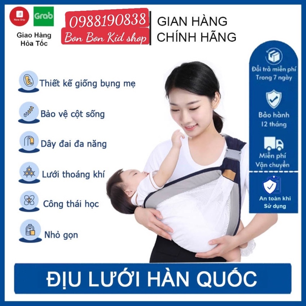 Địu trẻ em nhiều tư thế vải lưới mềm mát gọn nhẹ dễ dàng sử dụng từ 3 đến 20kg, Tặng Ống Bón Sữa Cho Bé.