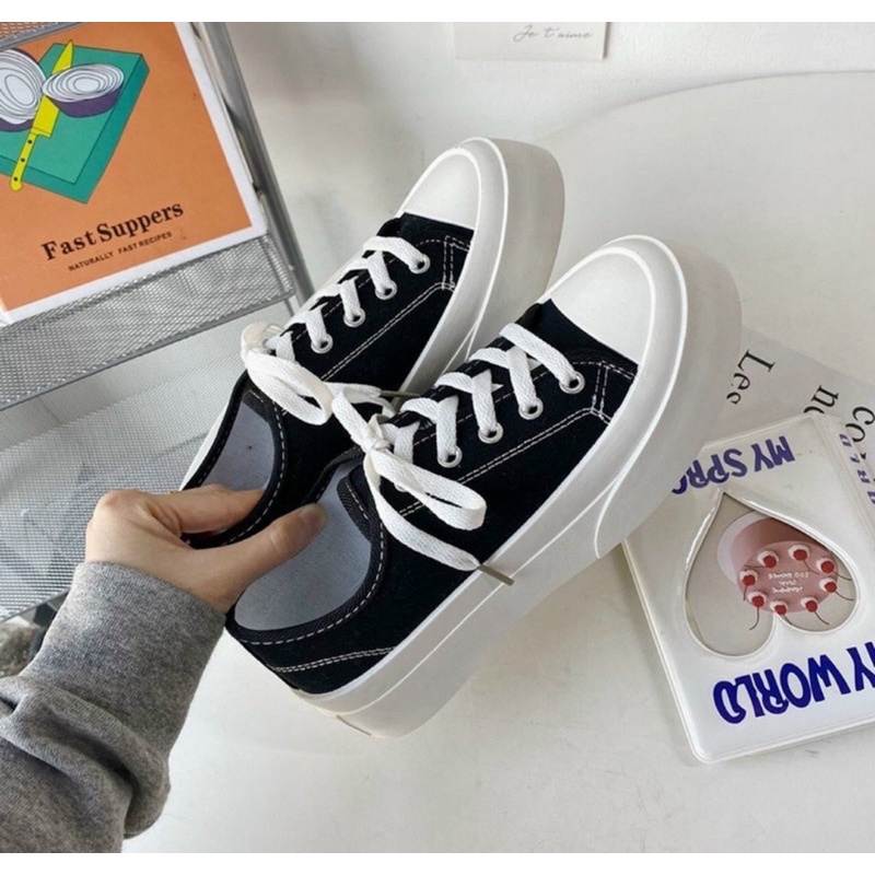 Giày Thể Thao Giày Sneaker Nữ Ulzzang Đế Bánh Mì Basic Vải Canvas