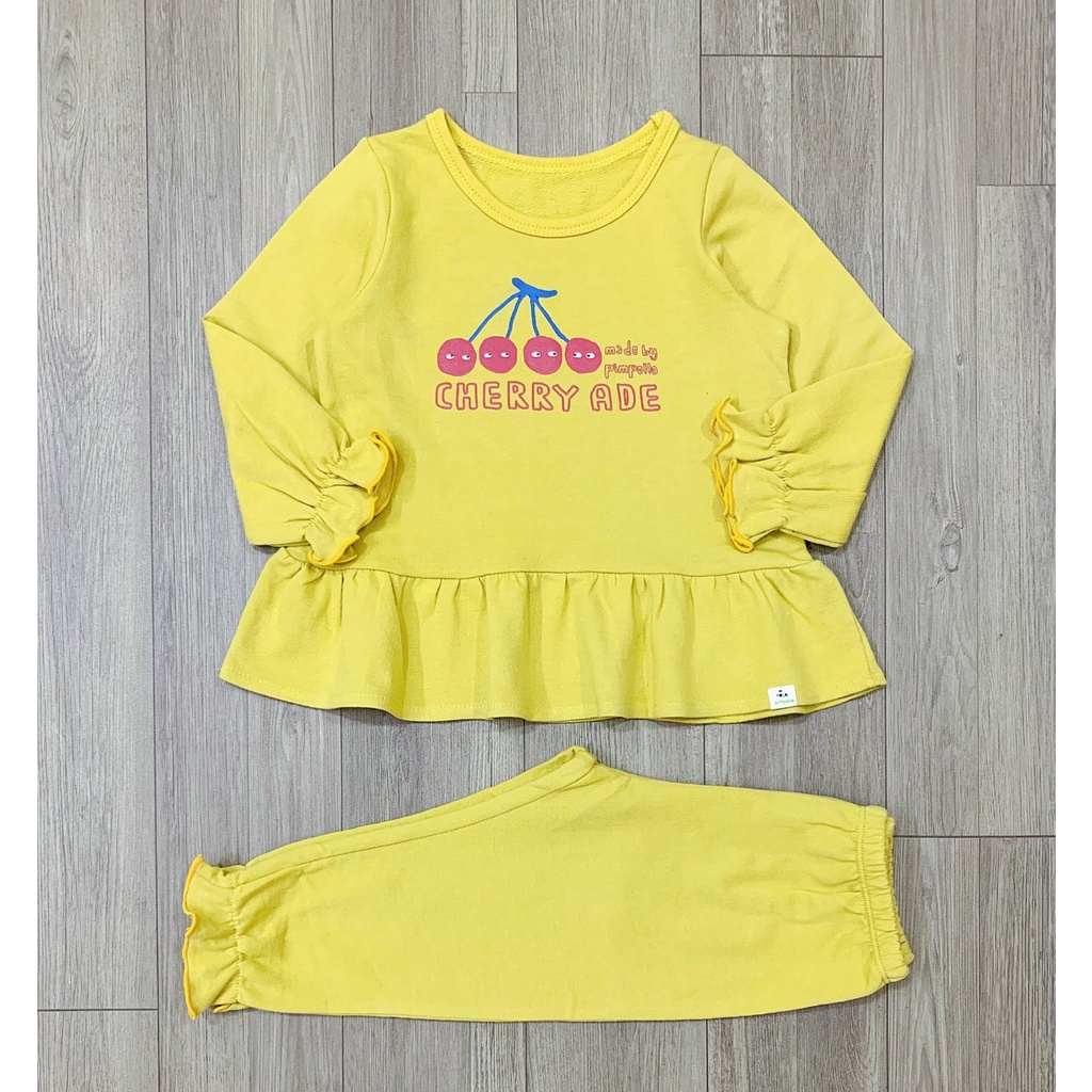 [80-130] Bộ ngủ mặc nhà dài tay cho bé gái vải da cá Hàn xuất dư bo chun hai màu