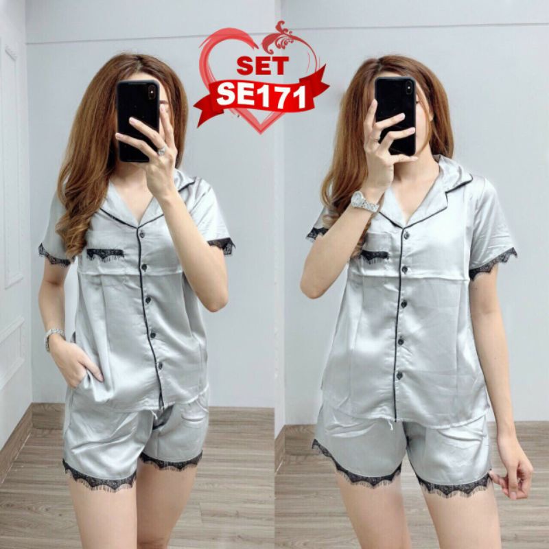 đồ bộ pijama lụa phi tay ngắn quần đùi