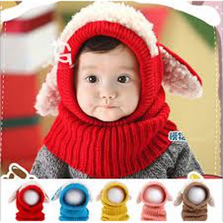 Mũ len liền khăn tai cừu cho bé