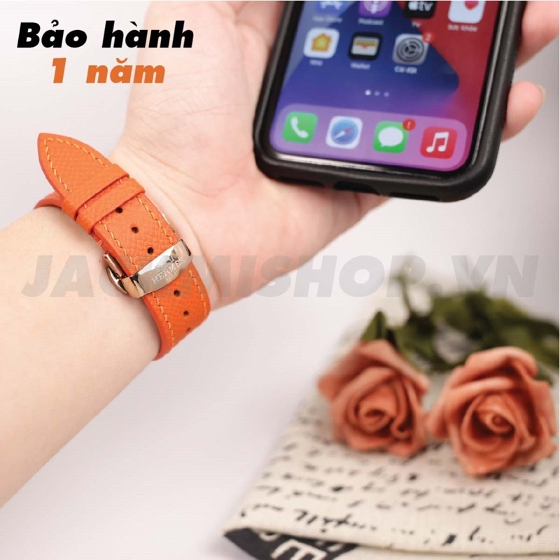 [BẢO HÀNH 1 NĂM] Dây Da EPSOM may tay thủ công màu Cam khóa bướm cho Apple Watch series 1/2/3/4/5/6/7