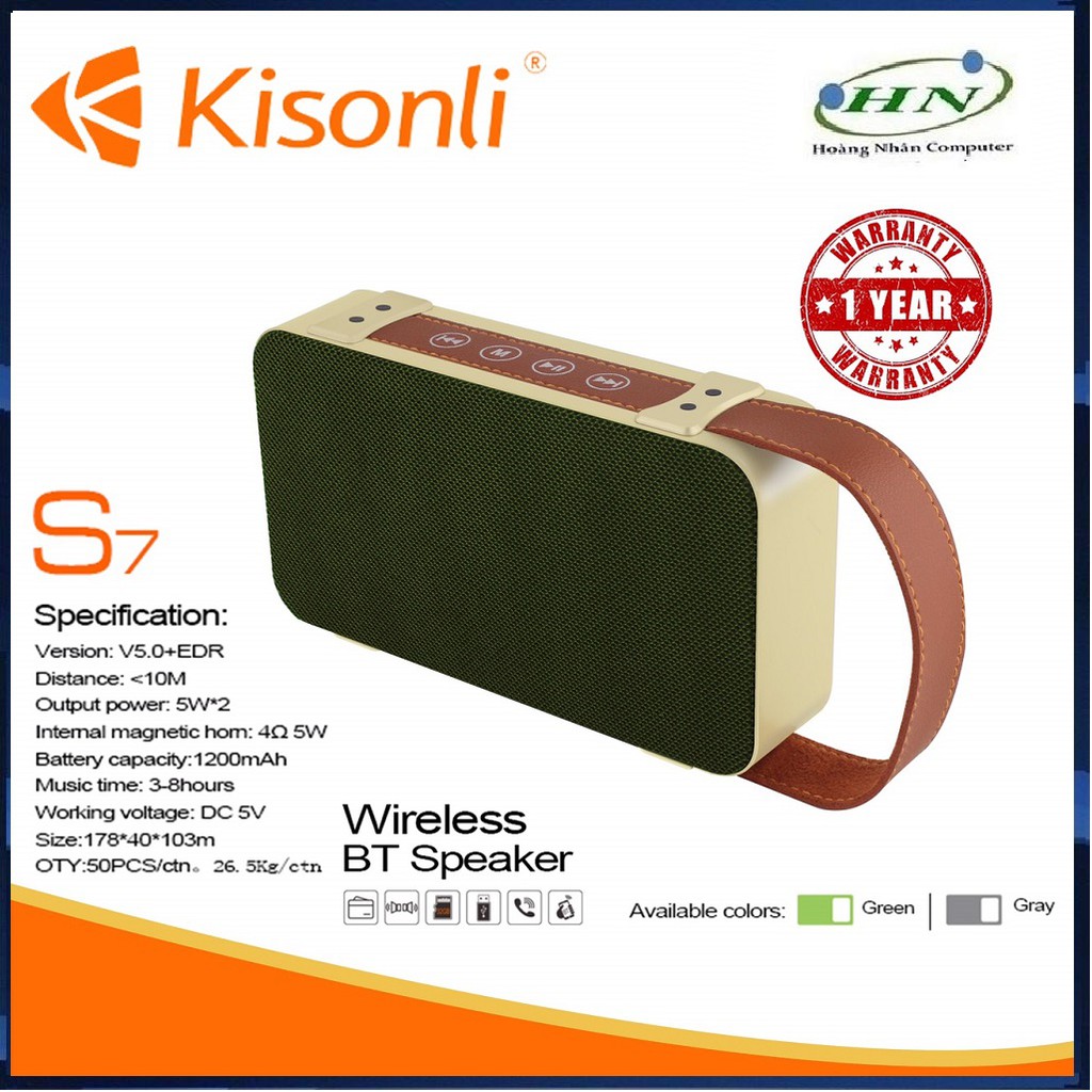Loa Kisonli Bluetooth S7- Loa Tích hợp Bluetooth-FM-USB-Thẻ nhớ...