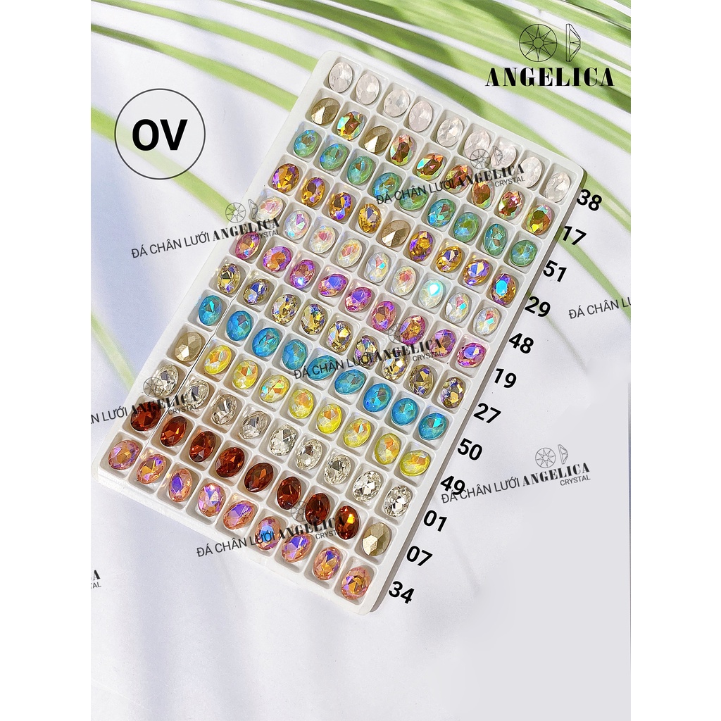 Túi 10 Viên Đá khối Nail Hình Oval/ Ô Van Chân Vàng Trang Trí Móng ANGELICA OV