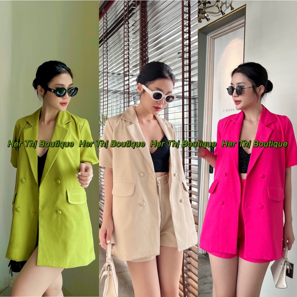 Set vest cúc bọc hàng loại 1, Set blazer, Set vest cộc tay