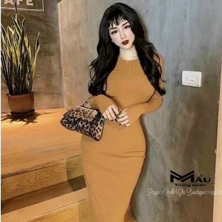 Đầm Body [Hàng Cao Cấp] Váy Body Dài Tay Chất Tăm Gân 2 Màu ELLA