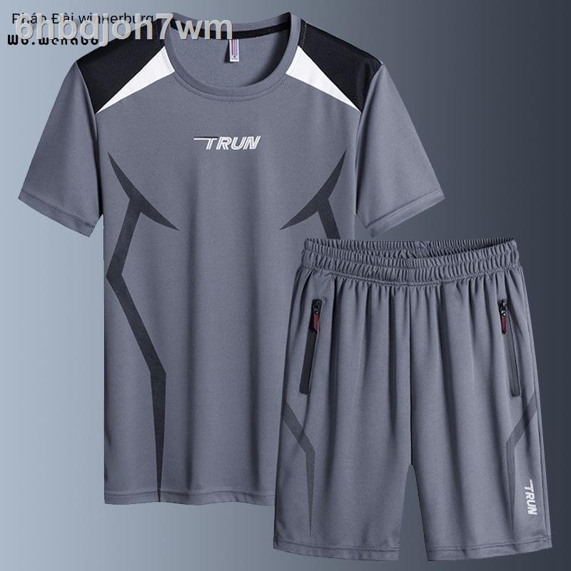 mới mùa hè quần short ngắn tay cổ tròn mỏng chạy bộ thể dục thể thao phù hợp với nam giới