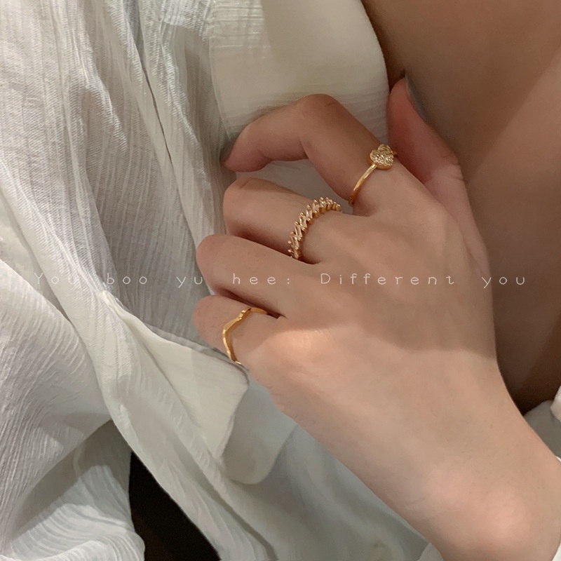 Bộ 3 nhẫn hợp kim hình trái tim đính đá thời trang cho nữ