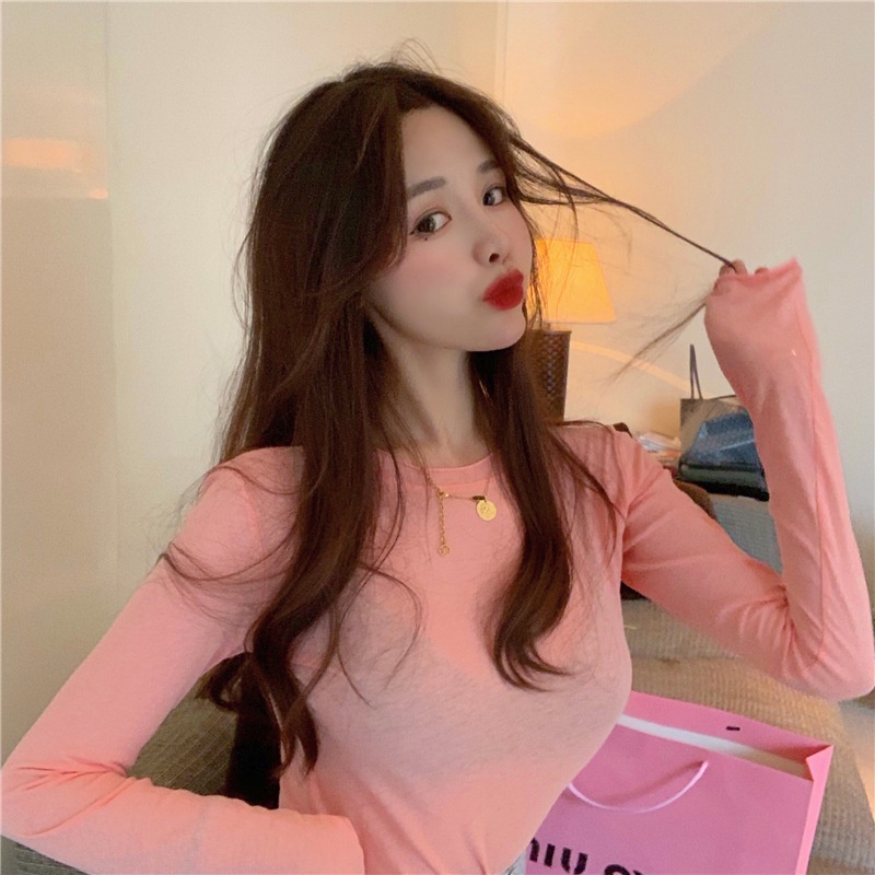 Áo thun ôm IELGY tay dài màu sắc kẹo ngọt phong cách Hàn Quốc cho nữ