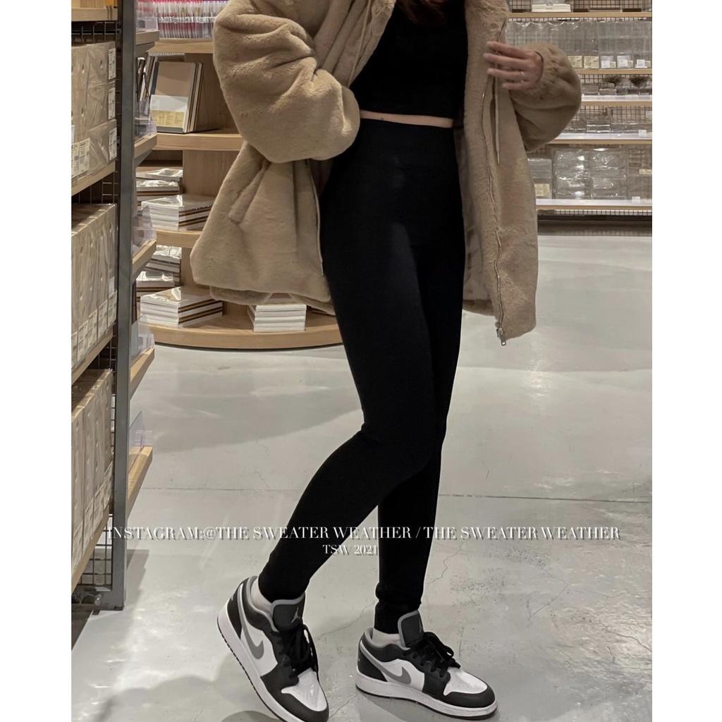 (Ảnh thật) Quần legging đen cạp cao gen bụng chất dày full túi giấy Mu ji hàng cao cấp Quảng Châu, quần legging cạp cao