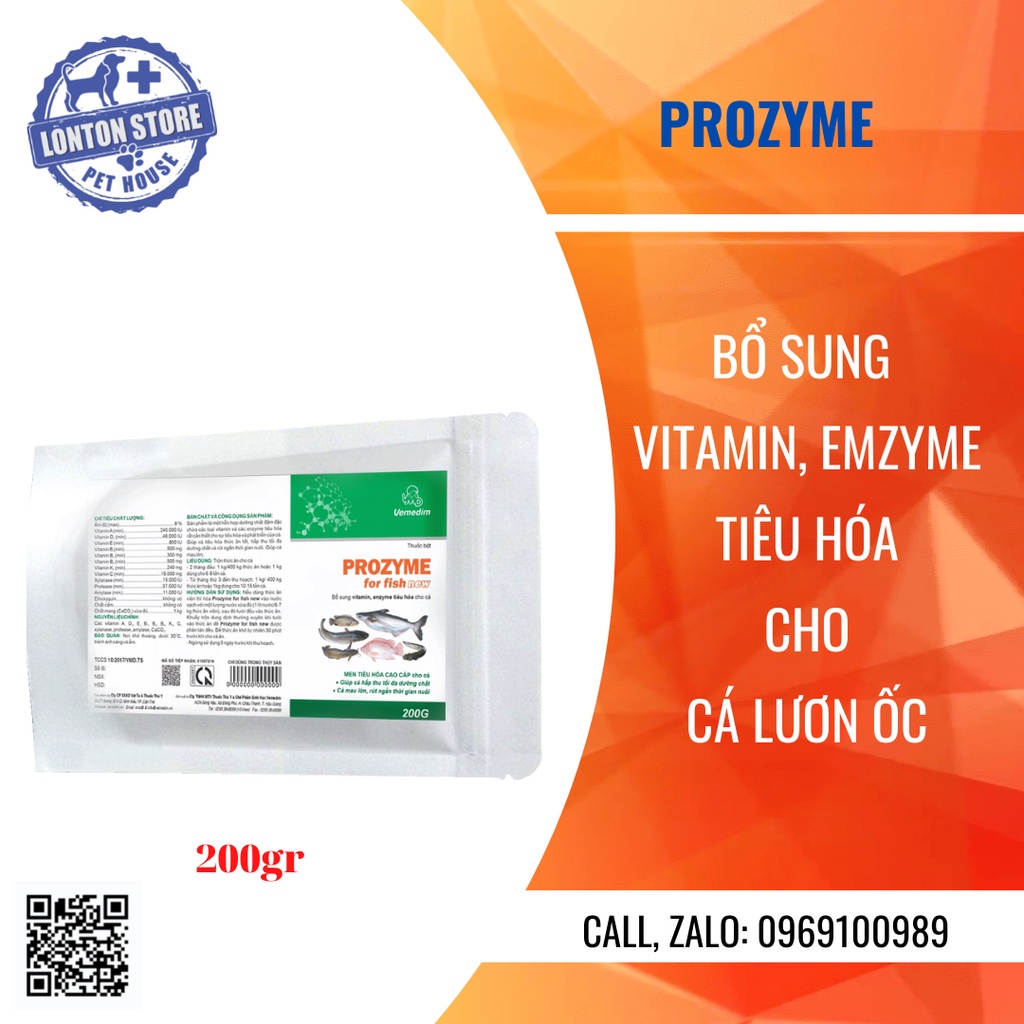 [Dùng thử] Gói 200g VEMEDIM Prozyme for fish new, bổ sung vitamin và enzyme tiêu hóa cho cá,lươn ốc bươu, Lonton store