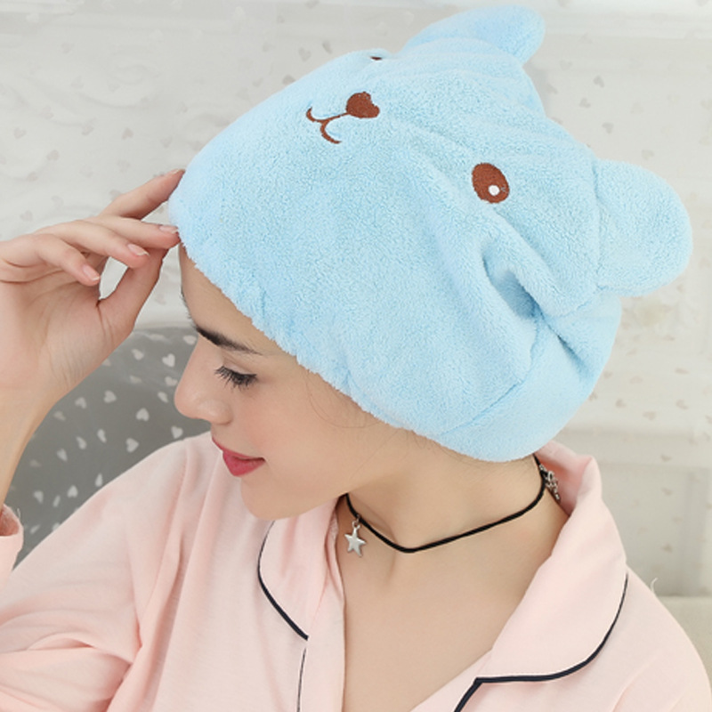 Mũ Trùm Đầu Tắm Dày Dặn Mềm Mại Nhanh Khô Thấm Hút Nước Họa Tiết Hoạt Hình Dễ Thương