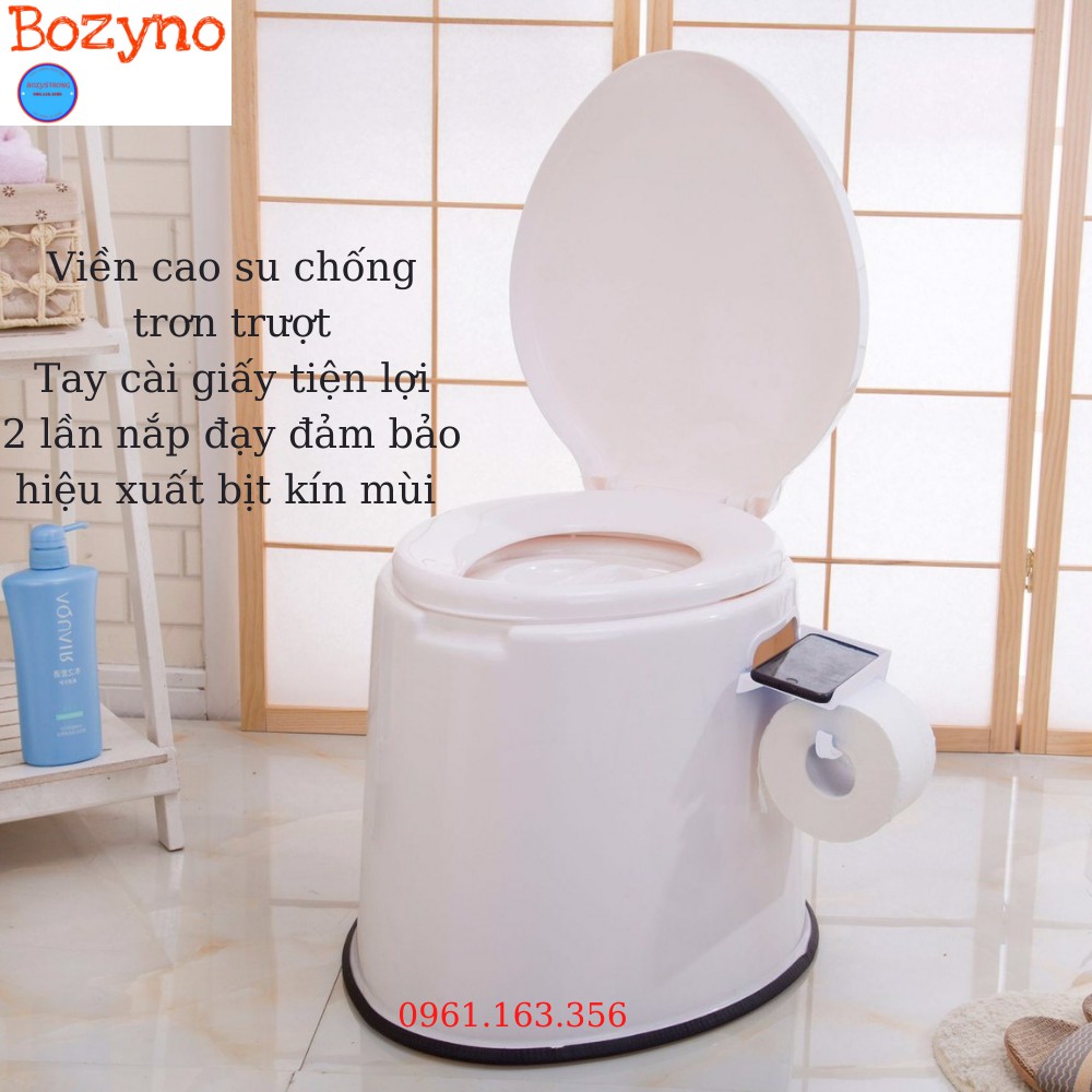 Bô vệ sinh cho người già, ghế ngồi vệ sinh cao 40cm có tay cài giấy , dải cao su chống trơn trượt