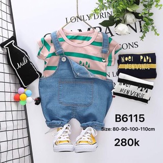 Set yếm bé trai áo sọc hồng + yếm jean