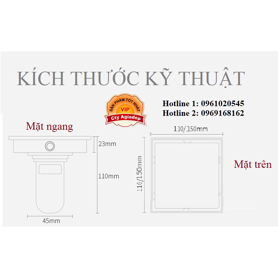 Ga thoát sàn cao cấp Inox SUS 304 - Nắp để gạch đá trang trí - Chống mùi hôi và côn trùng tuyệt đối AGIADEP