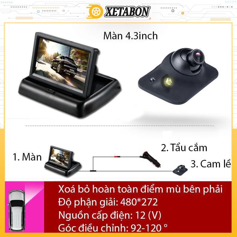 Combo Camera Cập Lề Xoá Điểm Mù Và Màn Taplo Trượt/Đứng 4.3inch cho xe hơi tiện lợi không cần khoan gương