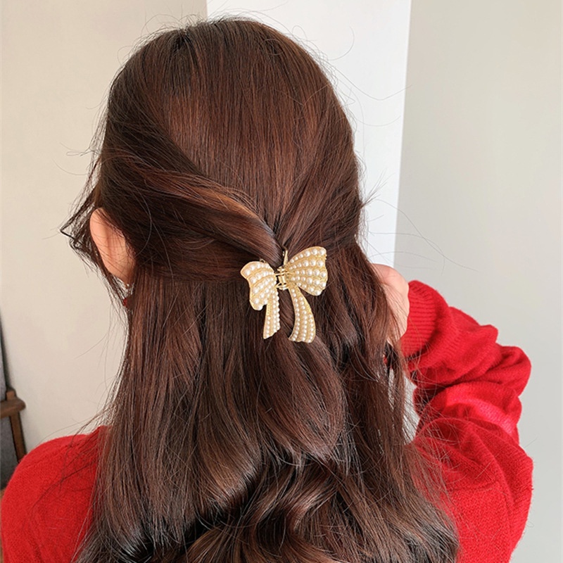 Kẹp Tóc Hình Nơ Đính Ngọc Trai Dễ Thương Cho Nữ
