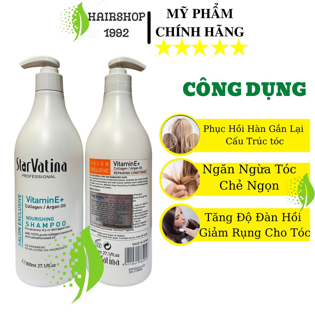 Cặp dầu gội dầu xả VATINA Phục hồi tóc hư tổn tái tạo cấu trúc tóc – siêu mềm mượt|bộ dầu gội xả 800ml * 2