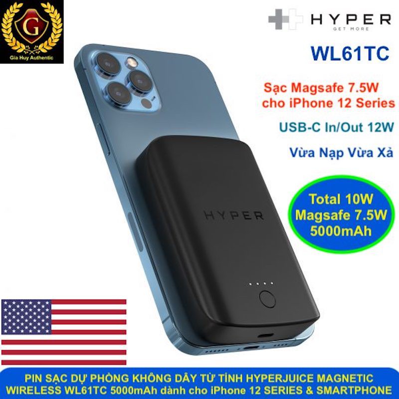 PIN SẠC DỰ PHÒNG KHÔNG DÂY TỪ TÍNH HYPERJUICE MAGNETIC WIRELESS WL61TC 5000mAh dành cho iPhone 12 SERIES &amp; SMARTPHONE