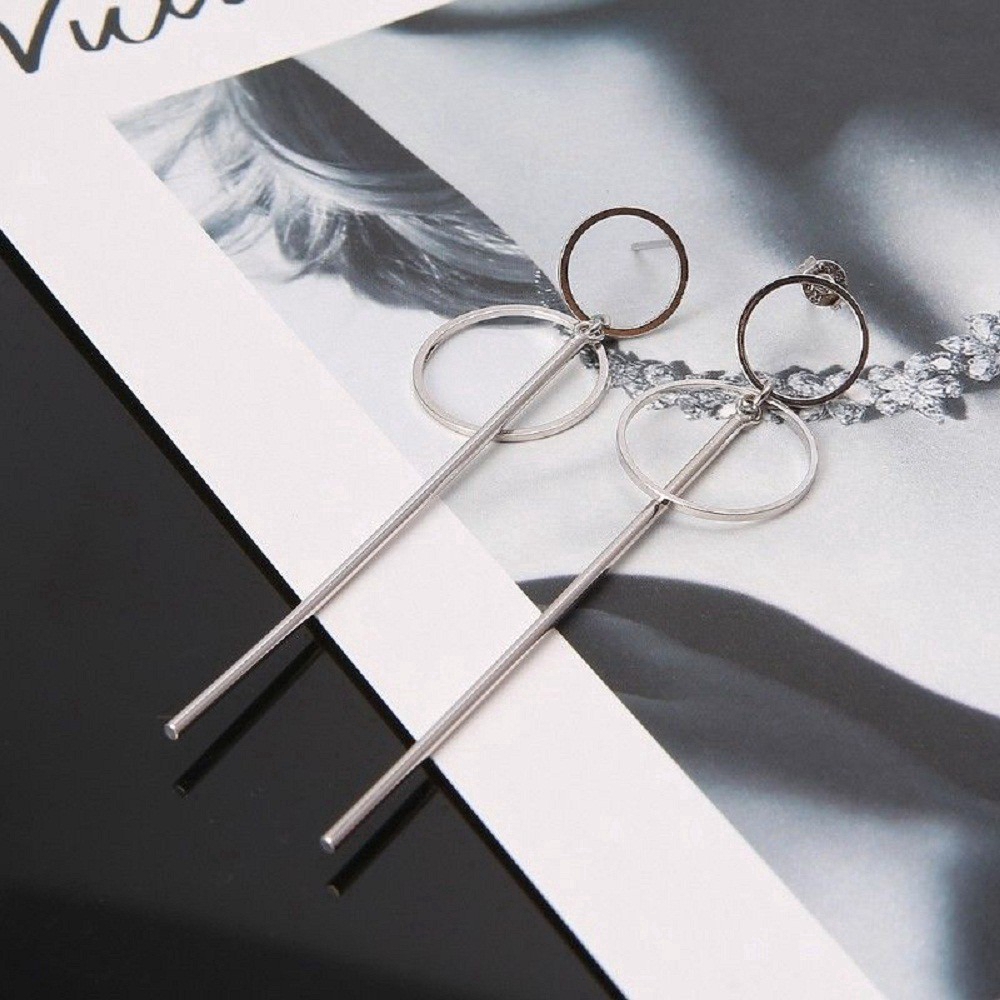 Đôi hoa tai dáng dài phối 2 vòng tròn phong cách Hàn Quốc thời trang cho nữ