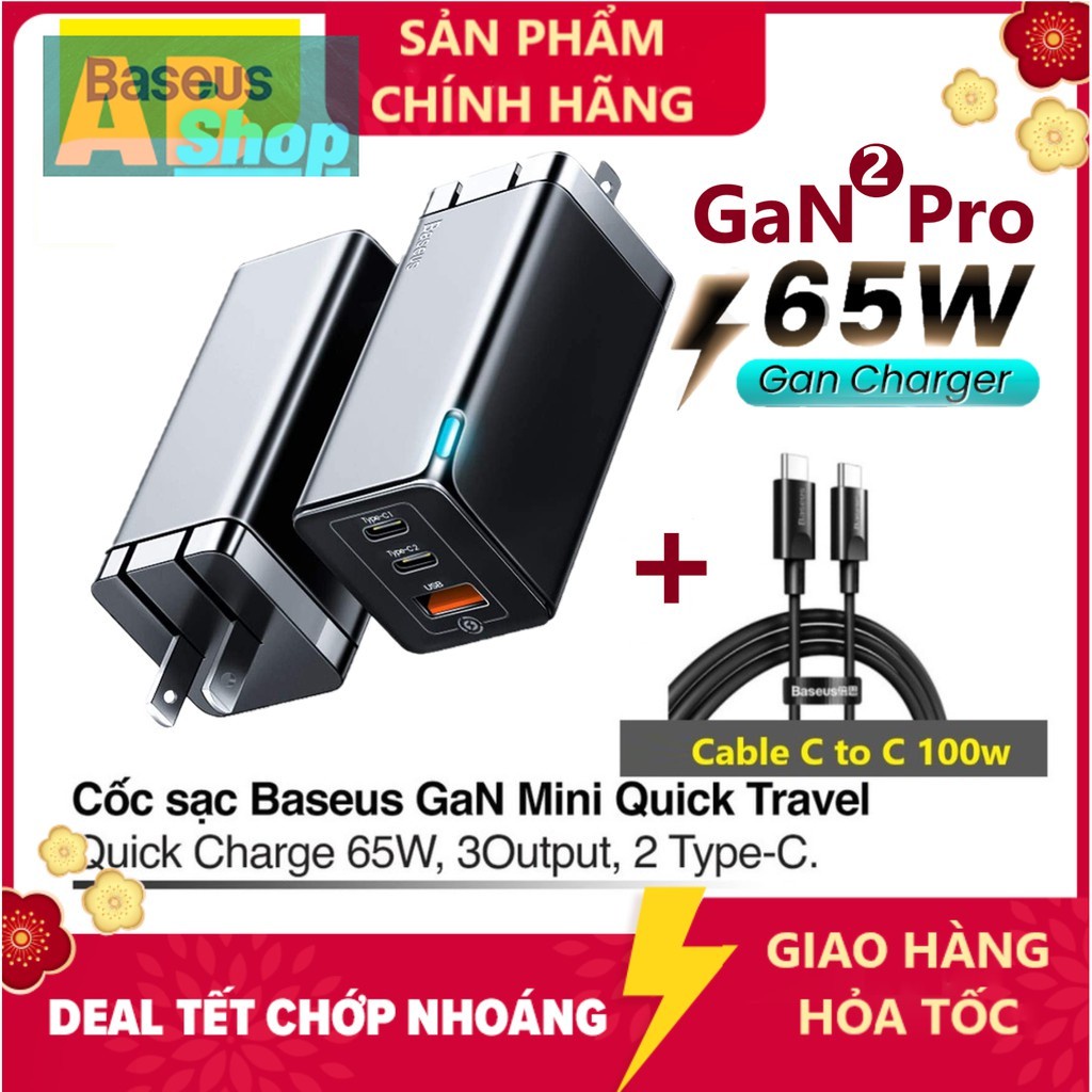 Bộ sạc nhanh thế hệ mới Baseus GaN2 Pro 65W Mini Travel Quick Charger GaN 65W / GaN 65W Lite /45W cho Smartphone