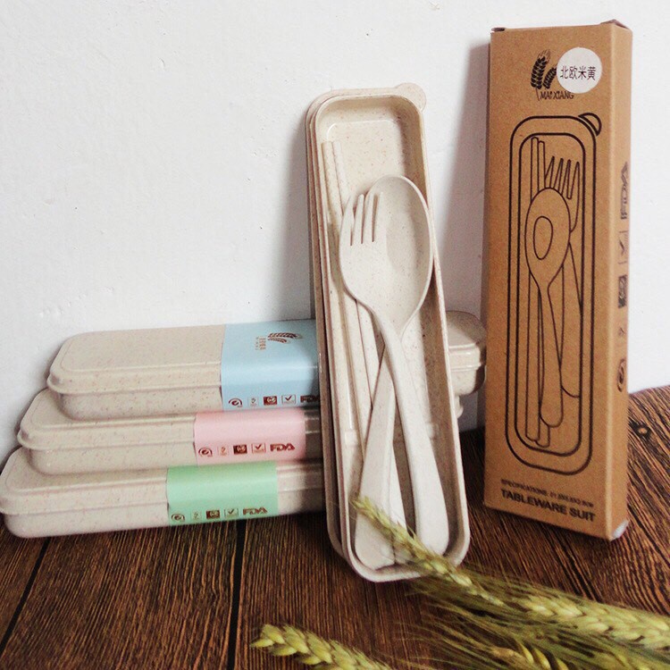 Bán Sỉ Bộ Thìa Đũa Dĩa LÚA MẠCH Ăn Trưa Văn Phòng - Bộ Muỗm Nĩa Cá Nhân (Có Hộp Giấy Đẹp Làm Quà Tặng) 1601
