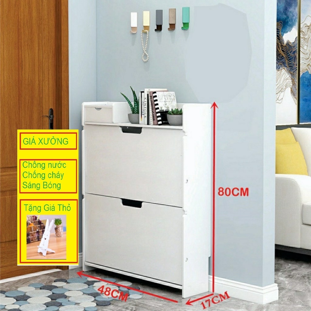 Tủ giày, tủ giày thông minh gỗ nhựa 2 tầng kín chất liệu gỗ nhựa cao cấp sáng bóng, chống nước 100%