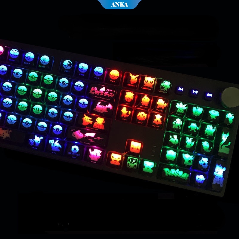 Pokémon Pikachu theme backlit mechanical keyboard PBT sublimation keycap personalized custom DIY gaming keyboard cap suitable for 61/87/104/108 keys