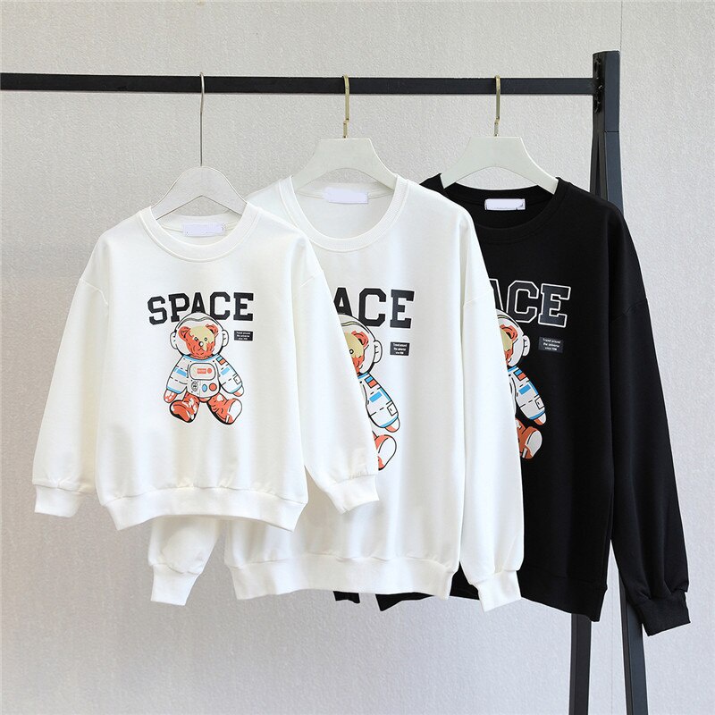 Áo Sweater Gia Đình Familylove - Mẫu Áo Gia Đình Họa Tiết Gấu Phi Hành Gia Space Đáng Yêu Chất Nỉ Da Cá Cotton 100%