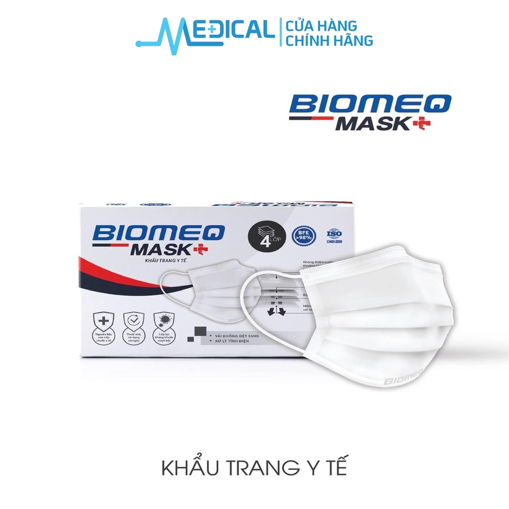 Khẩu trang y tế 4 lớp kháng khuẩn BIOMEQ khẩu trang cao cấp màu xanh, màu xám, màu trắng - MEDICAL